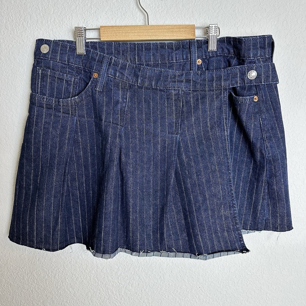 *READ* RE/DONE Women's Denim Indigo Pin Stripe Tennis Wrap Skirt Size 29 NEW